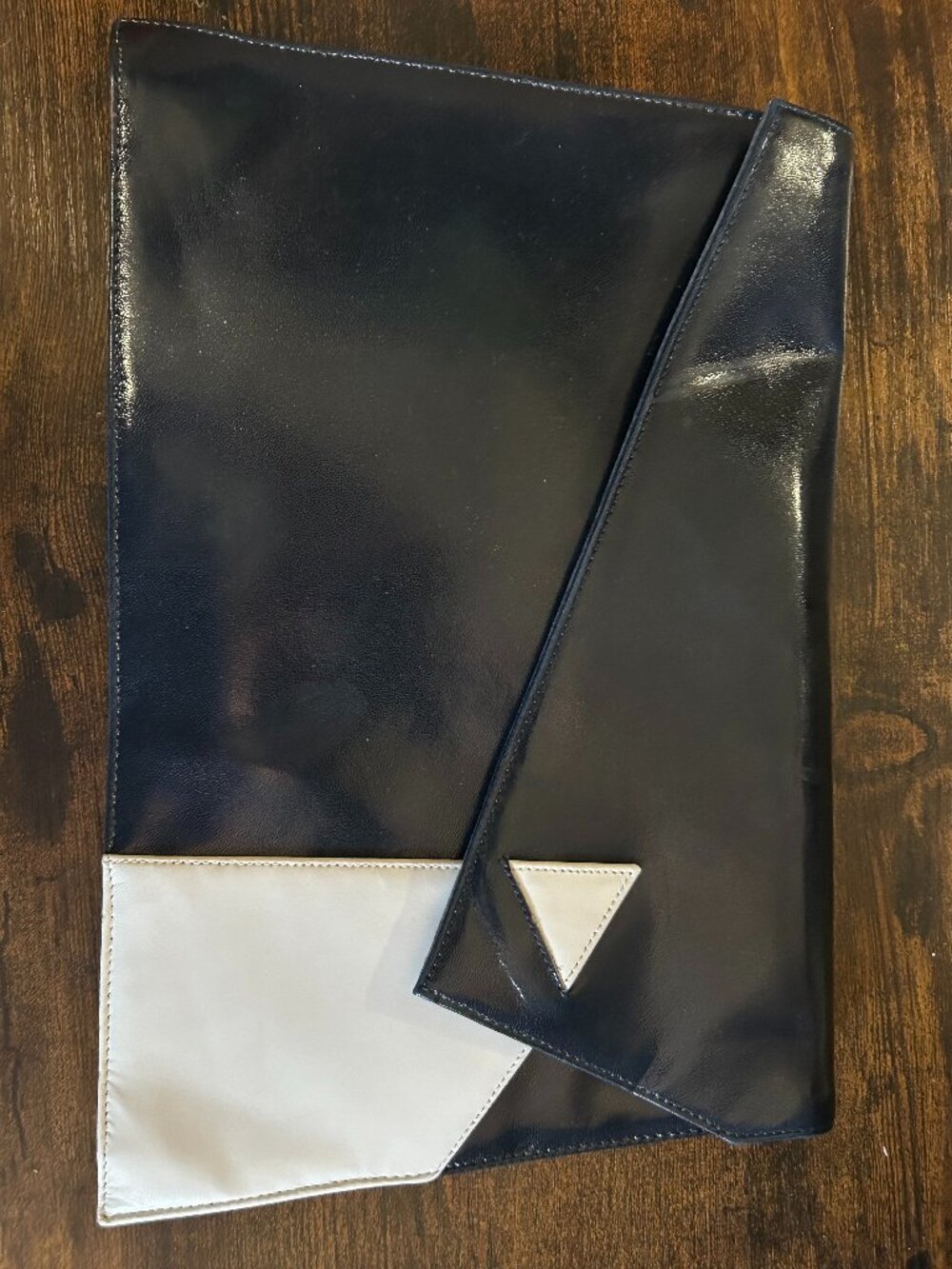 Vintage Navy Blue Ivory Leather Envelope Clutch Colorblock Purse
